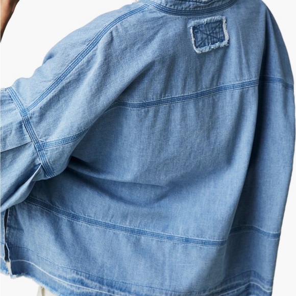 Free People NWT Jude 100% Cotton Denim Oversized Vneck Pullover small - Picture 5 of 14